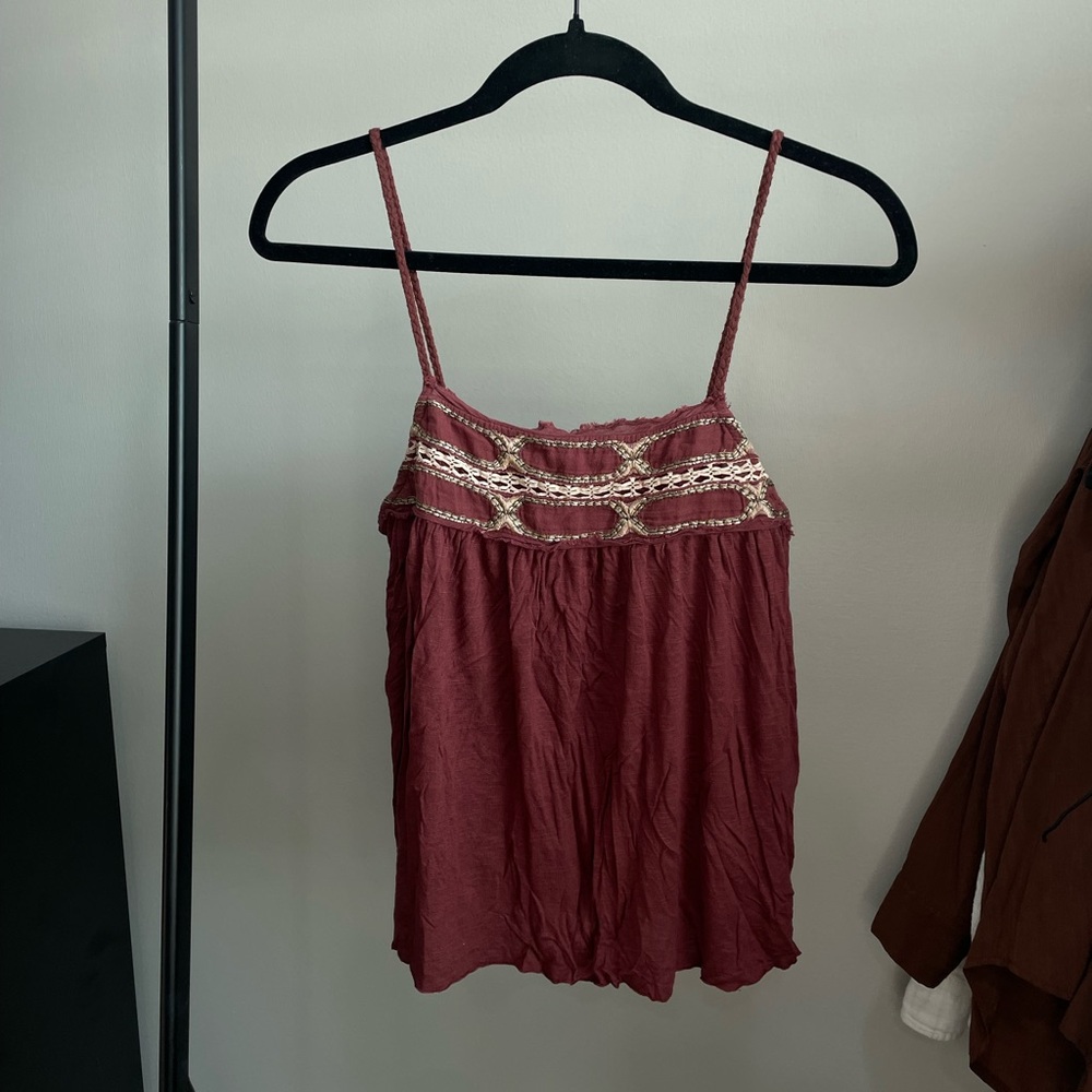 American Eagle Maroon Braided Tank Top